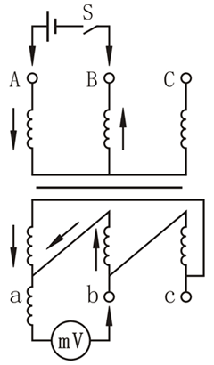 直流法测三相变压器联接组标号的接线图